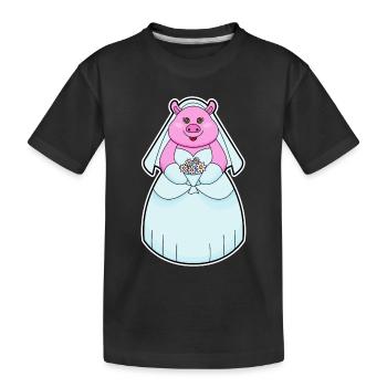 Schwein Braut Schleier Hochzeit - Kinder Premium Bio T-Shirt - Schwarz - Vorne