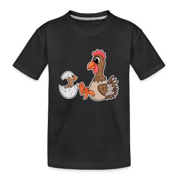 Poulet avec bébé poulet - T-shirt bio Premium Enfant - noir - Devant