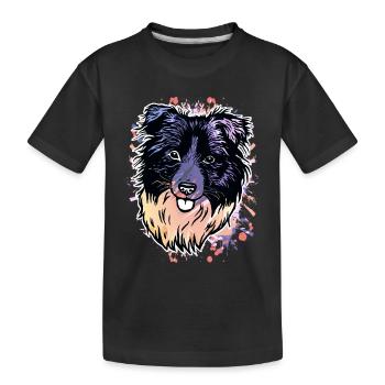 Border Collie Farbklecks - Kinder Premium Bio T-Shirt - Schwarz - Vorne