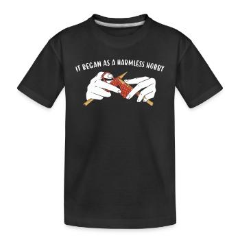 It Began As A Harmless Hobby Knitting - Kids' Premium Organic T-Shirt - black - Front