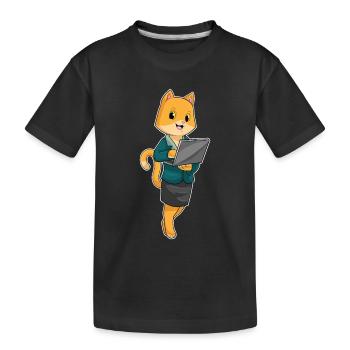 Bureau de l’ordinateur portable du secrétaire chat - T-shirt bio Premium Enfant - noir - Devant