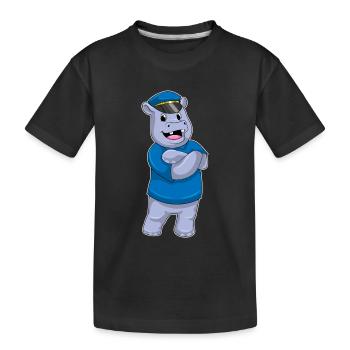 Hippopotamus Policeman Police Cap Police - Kids' Premium Organic T-Shirt - black - Front