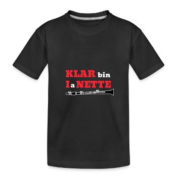KLAR bin I a NETTE Klarinette Wortspiel - Kinder Premium Bio T-Shirt - Schwarz - Vorne