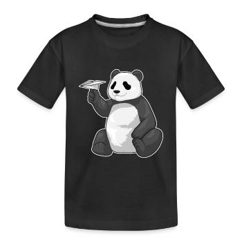 Panda Paper Plane - Kids' Premium Organic T-Shirt - black - Front