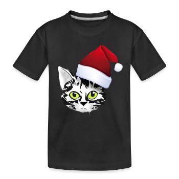 katze xmas weihnachten santa cat niedlich cute lol - Kinder Premium Bio T-Shirt - Schwarz - Vorne