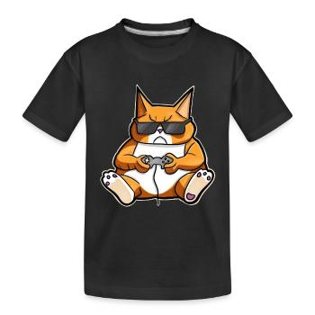 Gaming Katze Gamer Zocken Zocker - Kinder Premium Bio T-Shirt - Schwarz - Vorne