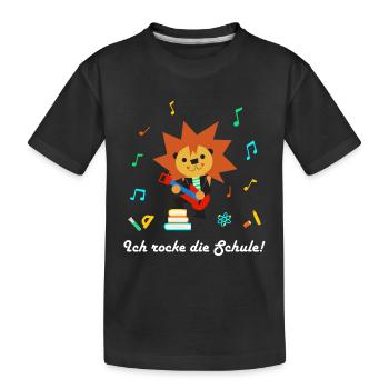 Löwe Rock mit Schulutensilien - Kinder Premium Bio T-Shirt - Schwarz - Vorne