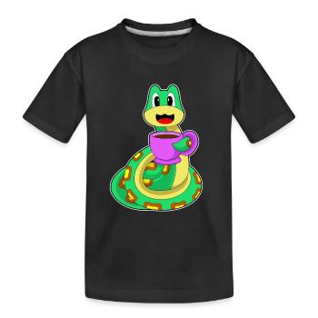Schlange Tasse Kaffee - Kinder Premium Bio T-Shirt - Schwarz - Vorne