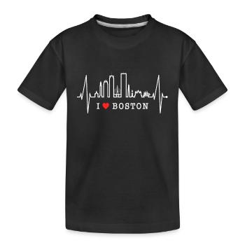 Boston Skyline Herzschlag USA Fan Herz Puls Liebe - Kinder Premium Bio T-Shirt - Schwarz - Vorne