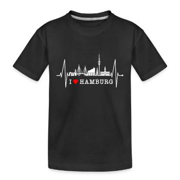 Hamburg Skyline Herzschlag Hamburger Liebe Fan - Kinder Premium Bio T-Shirt - Schwarz - Vorne