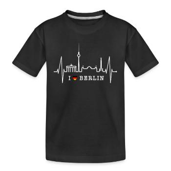 Berlin Skyline Herzschlag Herz Liebe Love Berliner - Kinder Premium Bio T-Shirt - Schwarz - Vorne