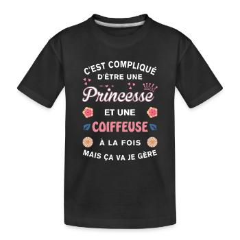 Cadeau Humoristique Coiffeuse Princesse - T-shirt bio Premium Enfant - noir - Devant