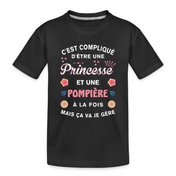 Cadeau Humoristique Pompière Princesse - T-shirt bio Premium Enfant - noir - Devant