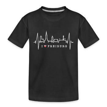 Freiburg im Breisgau Skyline Herzschlag Freiburger - Kinder Premium Bio T-Shirt - Schwarz - Vorne