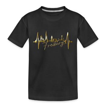 Freiburg im Breisgau Skyline Herzschlag Freiburger - Kinder Premium Bio T-Shirt - Schwarz - Vorne