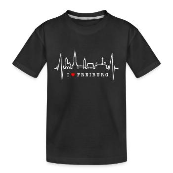 Freiburg im Breisgau Skyline Herzschlag Freiburger - Kinder Premium Bio T-Shirt - Schwarz - Vorne