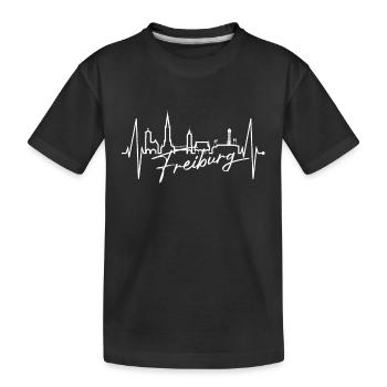 Freiburg im Breisgau Skyline Herzschlag Freiburger - Kinder Premium Bio T-Shirt - Schwarz - Vorne