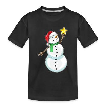 Snowman Christmas Poinsettia - Kids' Premium Organic T-Shirt - black - Front
