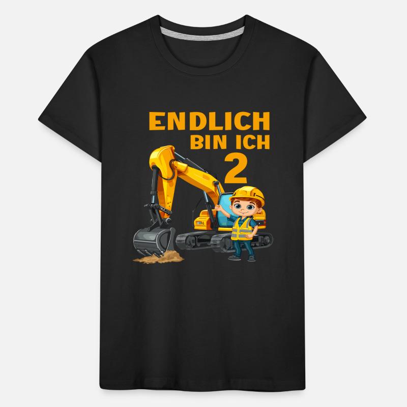 2 Geburtstag Baggerfahrer Bagger Bauarbeiter Kinder Premium Bio T-Shirt