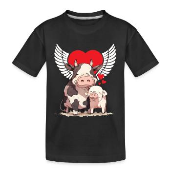 Tierlieb Tierfreund Kuh Schwein Tierschutz Herz - Kinder Premium Bio T-Shirt - Schwarz - Vorne