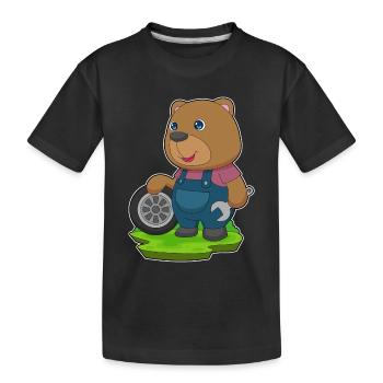 Bear Car Mechanic Car Tire Car Repair Shop - Kids' Premium Organic T-Shirt - black - Front