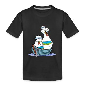 Huhn Matrose Seemann maritim Anker Ahoi Reise - Kinder Premium Bio T-Shirt - Schwarz - Vorne