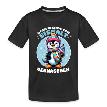 Lustiger Pinguin mit Eis – Cooler Spruch - Kinder Premium Bio T-Shirt - Schwarz - Vorne