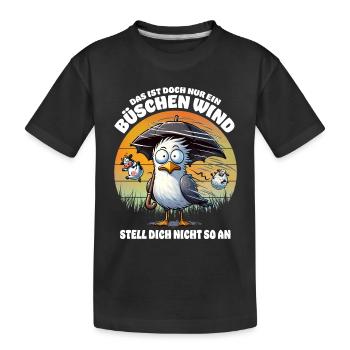 Lustige Möwe im Sturm Lustiger Spruch Büschen Wind - Kinder Premium Bio T-Shirt - Schwarz - Vorne