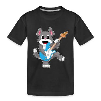 Katze Musiker Gitarre Musik - Kinder Premium Bio T-Shirt - Schwarz - Vorne