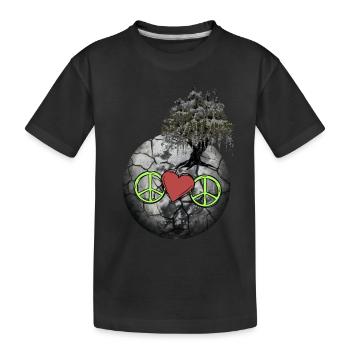 Planet Peace Herz Natur Weltfrieden Klima - Kinder Premium Bio T-Shirt - Schwarz - Vorne