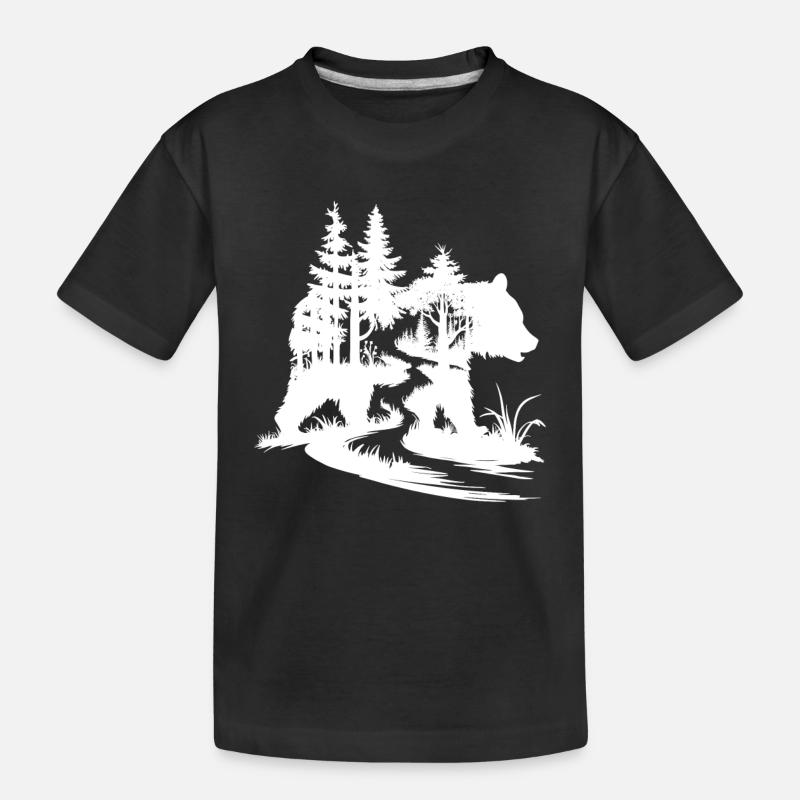 Bären Silhouette Wald Kunst - Kinder Premium Bio T-Shirt - Schwarz