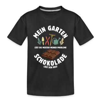 Mein Garten löst meine Probleme - Schoko Spruch - Kinder Premium Bio T-Shirt - Schwarz - Vorne