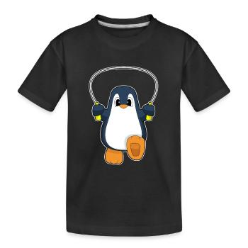 Pinguin Seilspringen Springseil Fitness - Kinder Premium Bio T-Shirt - Schwarz - Vorne