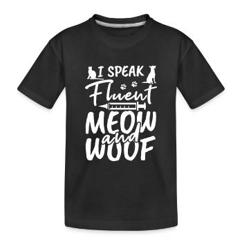 Je parle couramment miaulement et trame - T-shirt bio Premium Enfant - noir - Devant