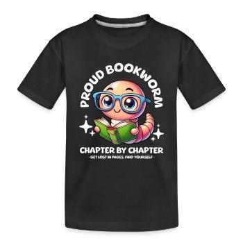 Proud, cute bookworm with glasses reading book - Kids' Premium Organic T-Shirt - black - Front