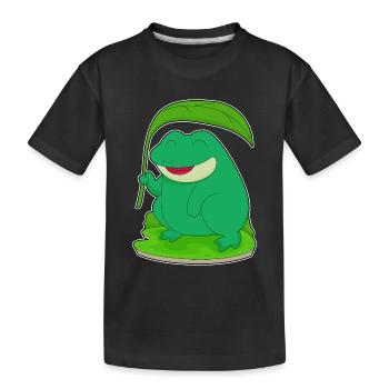 Grenouille avec une feuille comme parasol - T-shirt bio Premium Enfant - noir - Devant