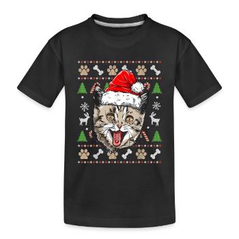 Pull Moche De Noel Chat Humour Noël Cadeau Drôle - T-shirt bio Premium Enfant - noir - Devant