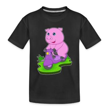 Schwein Motorroller - Kinder Premium Bio T-Shirt - Schwarz - Vorne