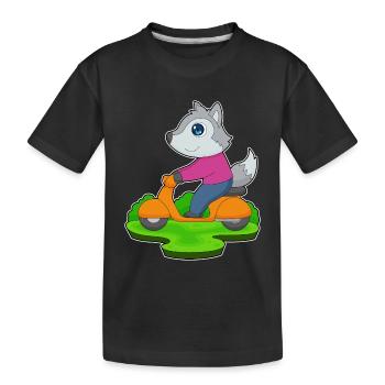 Wolf Motorroller - Kinder Premium Bio T-Shirt - Schwarz - Vorne