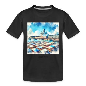 Kauppatori Markt Helsinki Skandinavien Finnland So - Kinder Premium Bio T-Shirt - Schwarz - Vorne