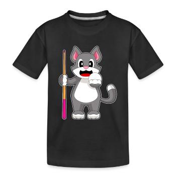 Katze Billiard Queue - Kinder Premium Bio T-Shirt - Schwarz - Vorne