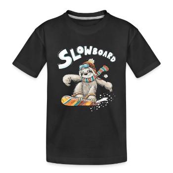 Sloth Snowboard Pun Slowboard Humor Winter Sports - Kids' Premium Organic T-Shirt - black - Front