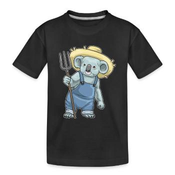 Koala Landwirt Mistgabel Bauernhof - Kinder Premium Bio T-Shirt - Schwarz - Vorne