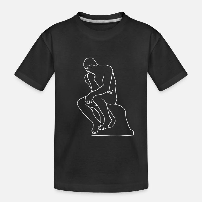 Die Denker-Statue Strichzeichnungen - Kinder Premium Bio T-Shirt - Schwarz