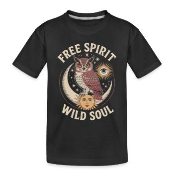Mystische Eule Freigeist Wilde Seele Shirt - Kinder Premium Bio T-Shirt - Schwarz - Vorne