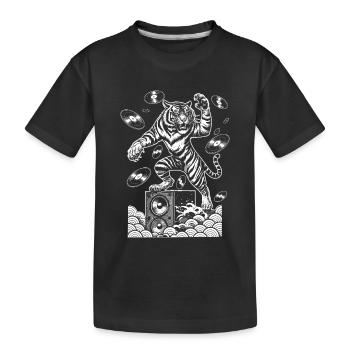 Musik Raubkatze Shirt: Vinyl Vibes & Tiger Sound - Kinder Premium Bio T-Shirt - Schwarz - Vorne