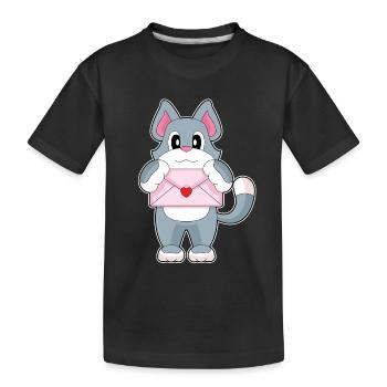 Katze Liebesbrief - Kinder Premium Bio T-Shirt - Schwarz - Vorne