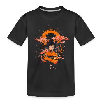 Geisha mit Kirschblüten Tempel - Kinder Premium Bio T-Shirt - Schwarz - Vorne