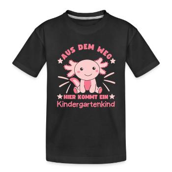 Here Comes a Kindergarten Axolotl - Kids' Premium Organic T-Shirt - black - Front