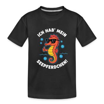 Bestandene Prüfung – Seepferdchen mit Sonnenbrille - Kinder Premium Bio T-Shirt - Schwarz - Vorne